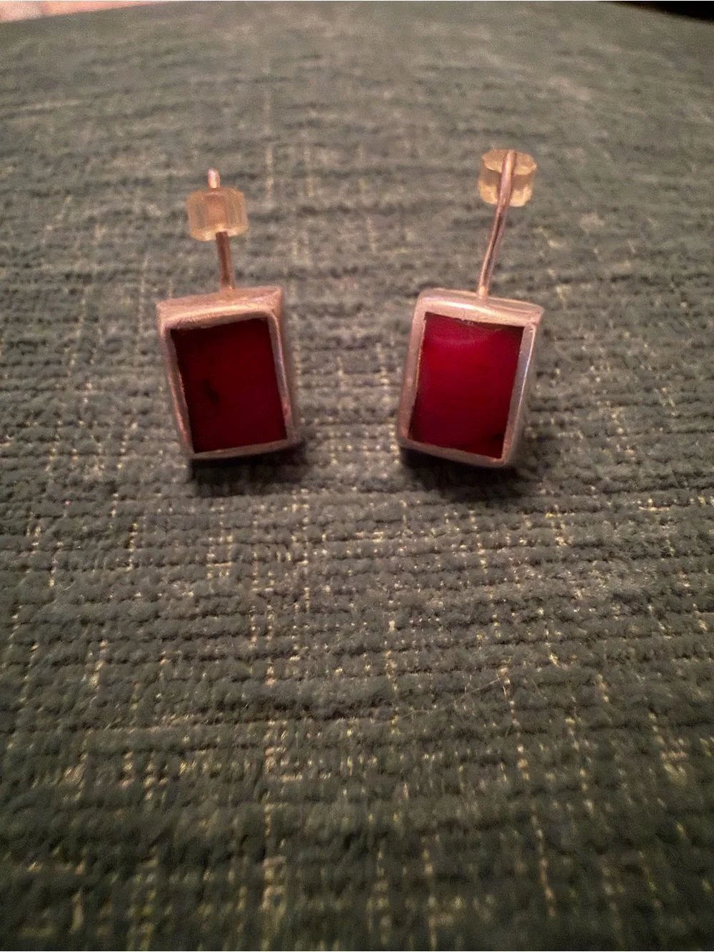 Sterling Silver Red Stone Pendant and Earrings Set